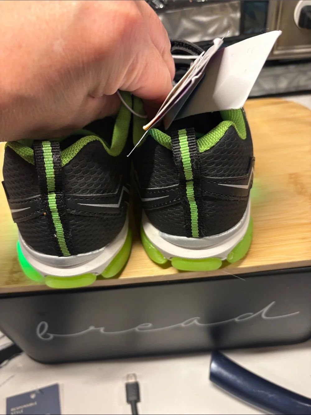 Nickelodeon Black and Bright Green Kids Sneakers with Light-Up Detail